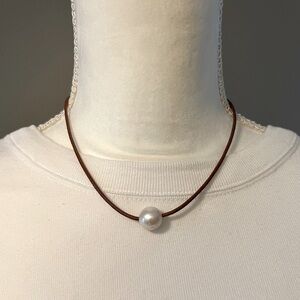 SOLD Tahitian Pearl & Leather Cord Necklace